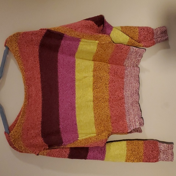 Free People Candyland Striped Pullover Cropped Sweater Size S - Picture 6 of 13